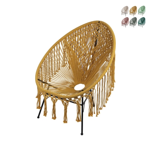 Poltrona da giardino esterno con intreccio in tessuto macramè Elika Promozione