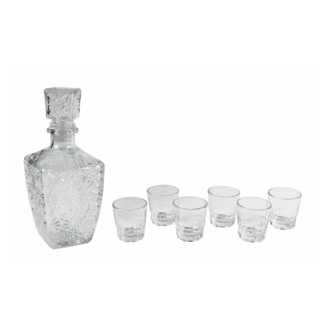 Set bottiglia in vetro per liquore + 6 bicchieri Diamante Promozione