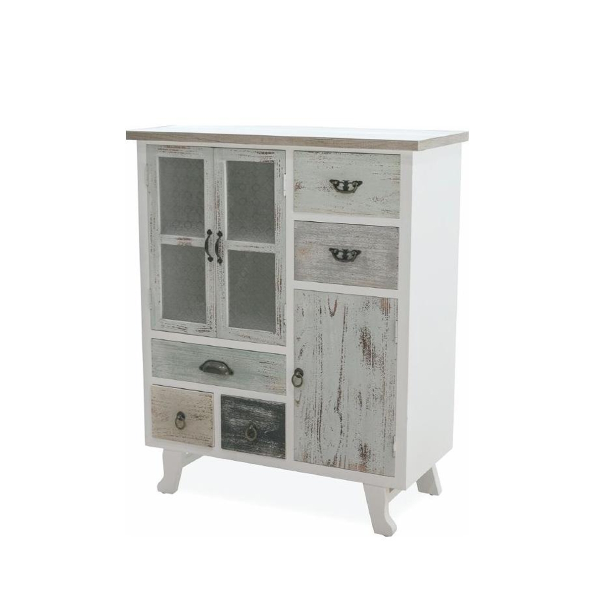 Shabby-Chic Holzkommode mit 5 Schubladen 3 Türen Decapé Aktion Shabby-Chic Holzkommode mit 5 Schubladen 3 Türen Decapé Aktion