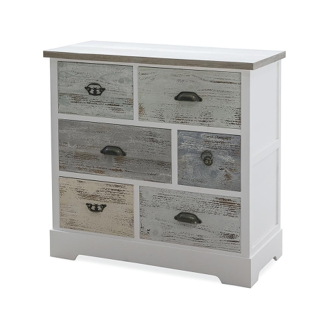 Commode en bois shabby chic 6 tiroirs 77x35x77cm Decapé Promotion