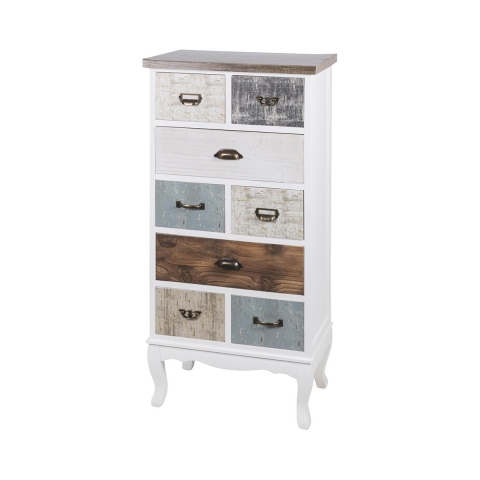 Cassettiera alta in legno 8 cassetti 58x35x123cm shabby chic Sardinia Promozione