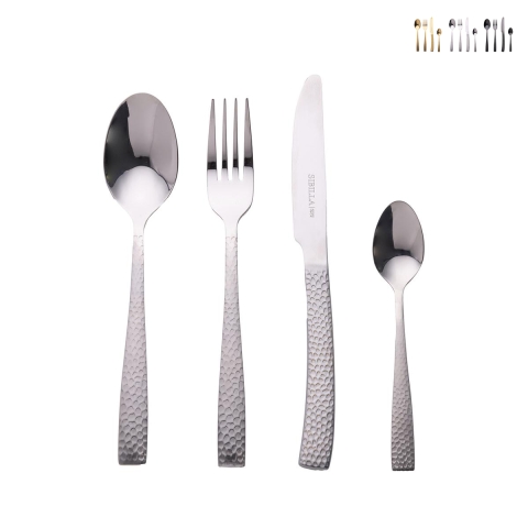Set 24 posate da tavola acciaio inox impugnatura effetto martellato Bali Promozione