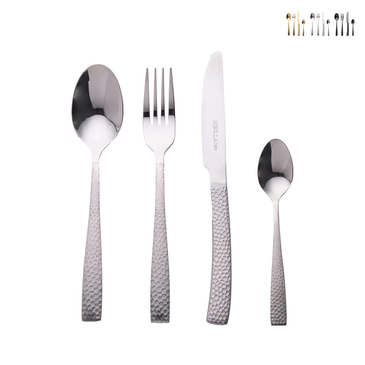 Set 24 posate da tavola acciaio inox impugnatura effetto martellato Bali Promozione Set 24 posate da tavola acciaio inox impugnatura effetto martellato Bali Promozione