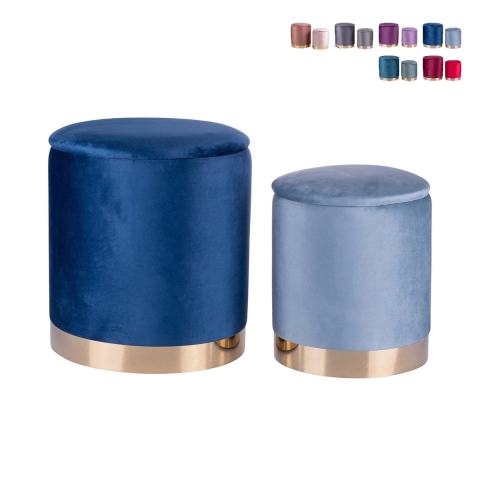 Set 2 pouf poggiapiedi in tessuto effetto velluto base dorata Ilduma Promozione