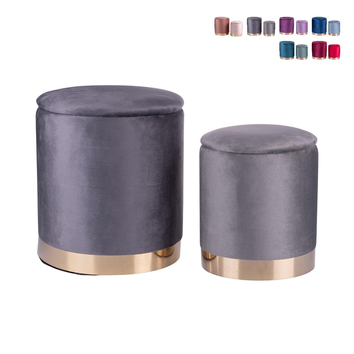 Ensemble de 2 poufs repose-pieds en tissu effet velours base dorée Ilduma Caractéristiques Ensemble de 2 poufs repose-pieds en tissu effet velours base dorée Ilduma Caractéristiques