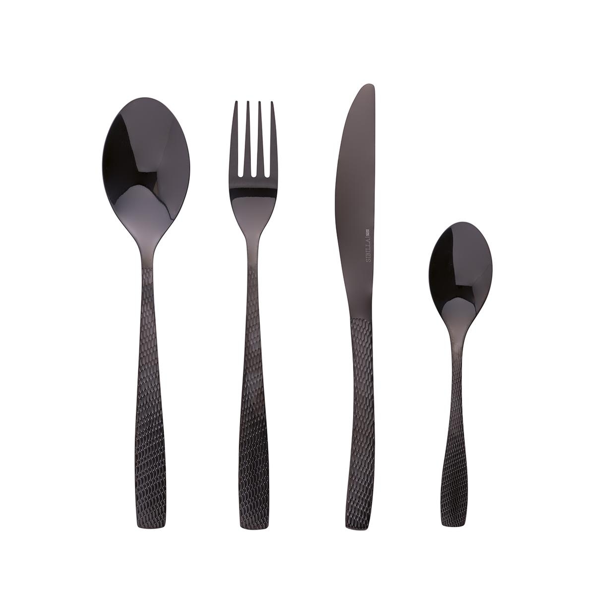 Set aus 16 glänzenden Edelstahl-Besteckteilen mit gehämmertem Griff Harlem, schwarz Aktion Set aus 16 glänzenden Edelstahl-Besteckteilen mit gehämmertem Griff Harlem, schwarz Aktion
