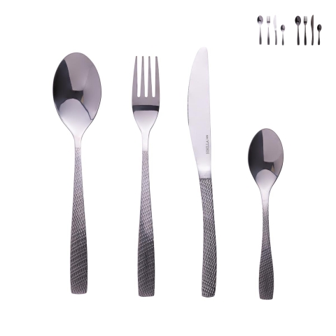 Set 24 posate acciaio inox lucido impugnatura martellata Harlem Promozione