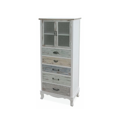 Shabby Chic Vitrine Valencia mit 2 Glastüren und 5 Schubladen Aktion
