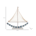 Sculpture bateau à voile en bois avec filet en tissu 45x45x7cm Enok 