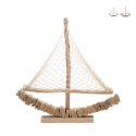 Sculpture bateau à voile en bois avec filet en tissu 45x45x7cm Enok Promotion