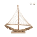 Sculpture bateau à voile en bois avec filet en tissu 45x45x7cm Enok Promotion