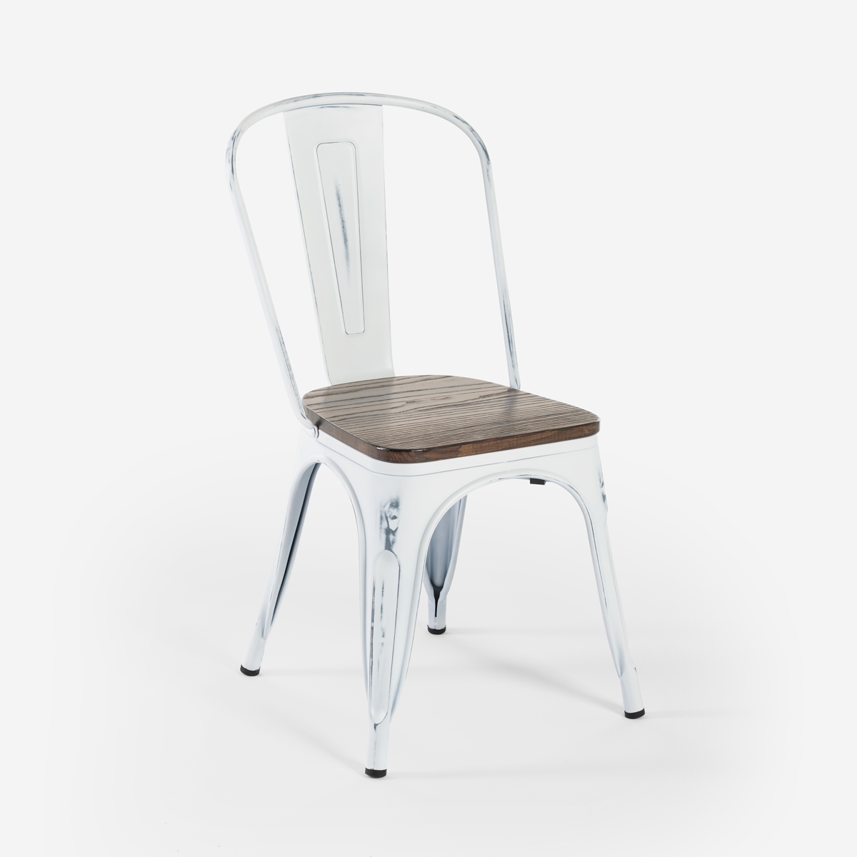 Chaises industrielles en métal vintage blanc avec plateau en bois Steel Old Wood. Promotion Chaises industrielles en métal vintage blanc avec plateau en bois Steel Old Wood. Promotion