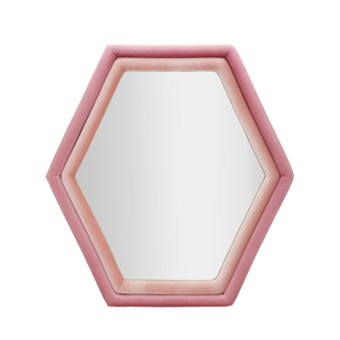 Miroir hexagonal mural moderne avec cadre en velours rose Tony Promotion