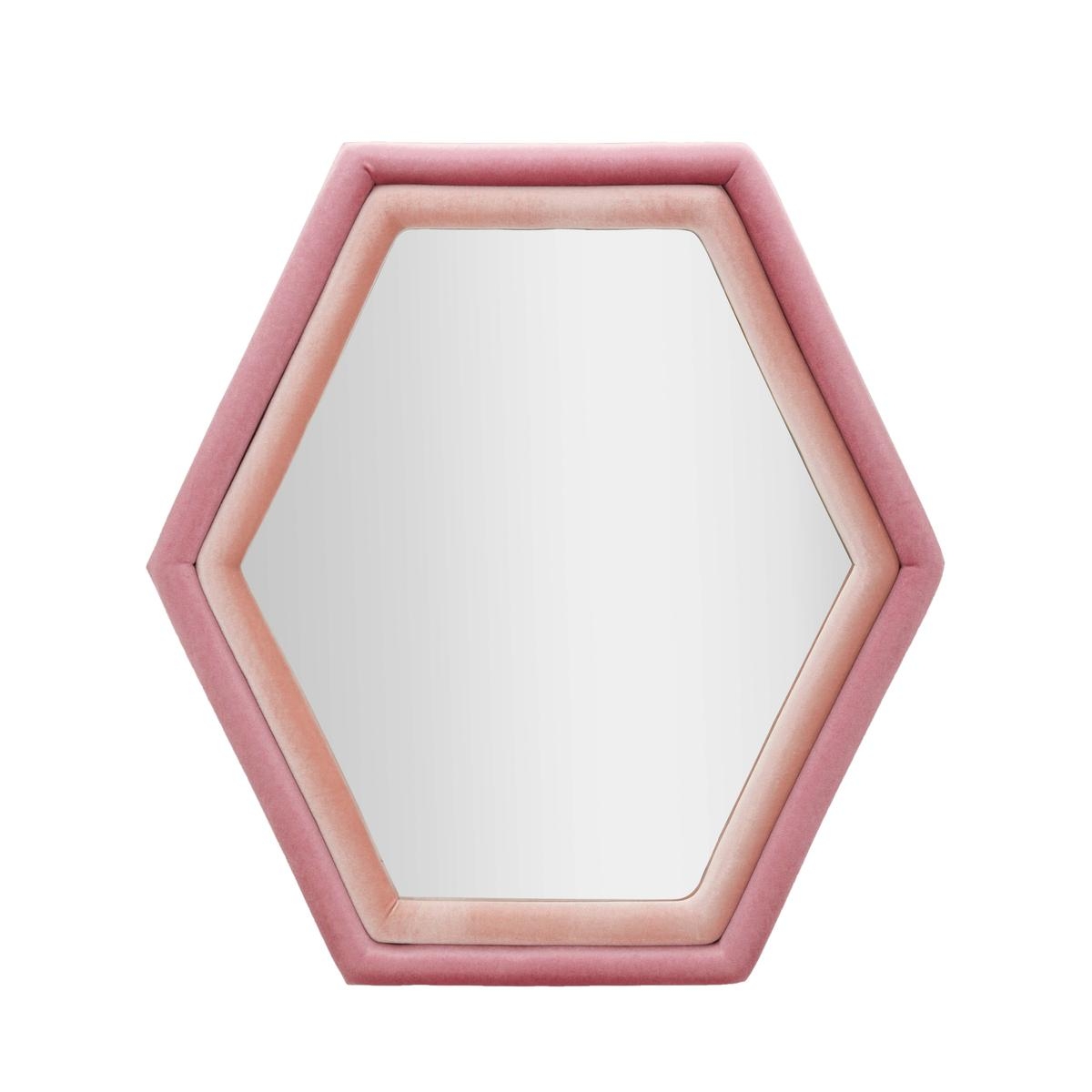 Miroir hexagonal mural moderne avec cadre en velours rose Tony Promotion Miroir hexagonal mural moderne avec cadre en velours rose Tony Promotion