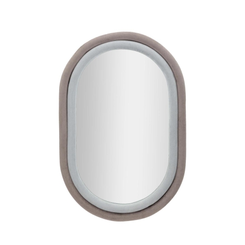Miroir ovale mural avec cadre en velours gris 90x60x4cm Antony Promotion