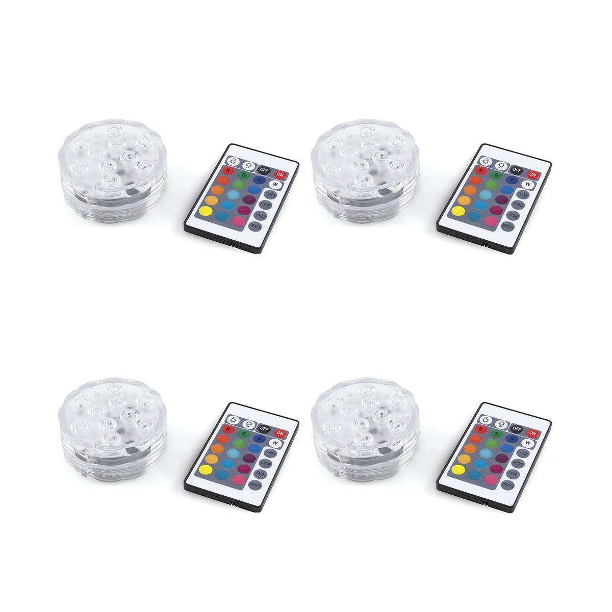 Set 4 faretti LED waterproof telecomando Ø6,9x2,8 cm Virel Promozione Set 4 faretti LED waterproof telecomando Ø6,9x2,8 cm Virel Promozione
