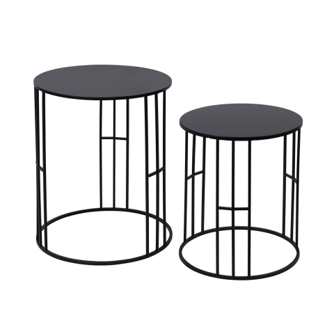 Ensemble de 2 tables basses rondes empilables en fer forgé noir Daram Promotion