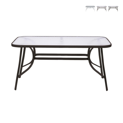 Tavolo da esterno rettangolare 90x150cm con piano in vetro Oshra Promozione