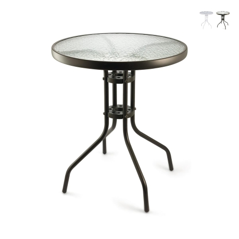 Runder Gartentisch 60 cm aus Karbonstahl und Glas Lorea Aktion