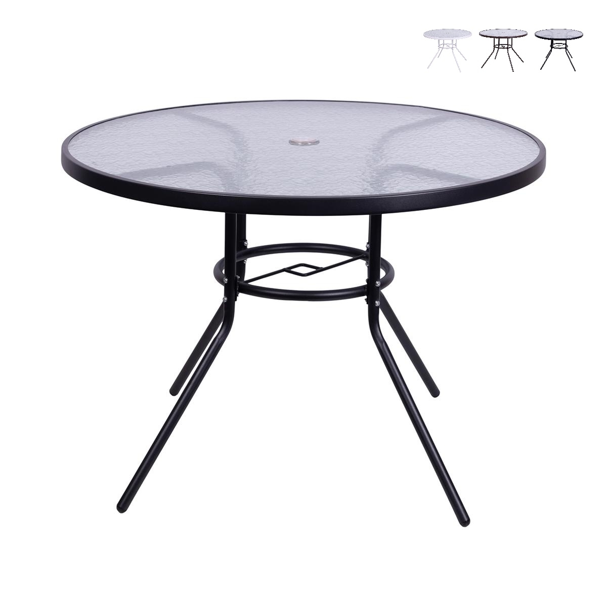 Table ronde d'extérieur 100 cm en acier au carbone et verre blanc Lorea Promotion Table ronde d'extérieur 100 cm en acier au carbone et verre blanc Lorea Promotion