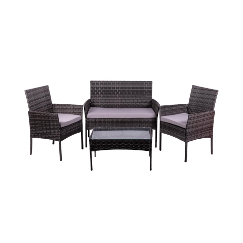 Salotto da giardino in rattan divano 2 poltrone tavolino piano vetro Rodi Promozione