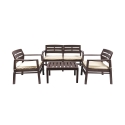 Salon de jardin extérieur canapé 2 fauteuils table basse effet bois Fij 