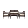 Salon de jardin extérieur canapé 2 fauteuils table basse effet bois Fij 