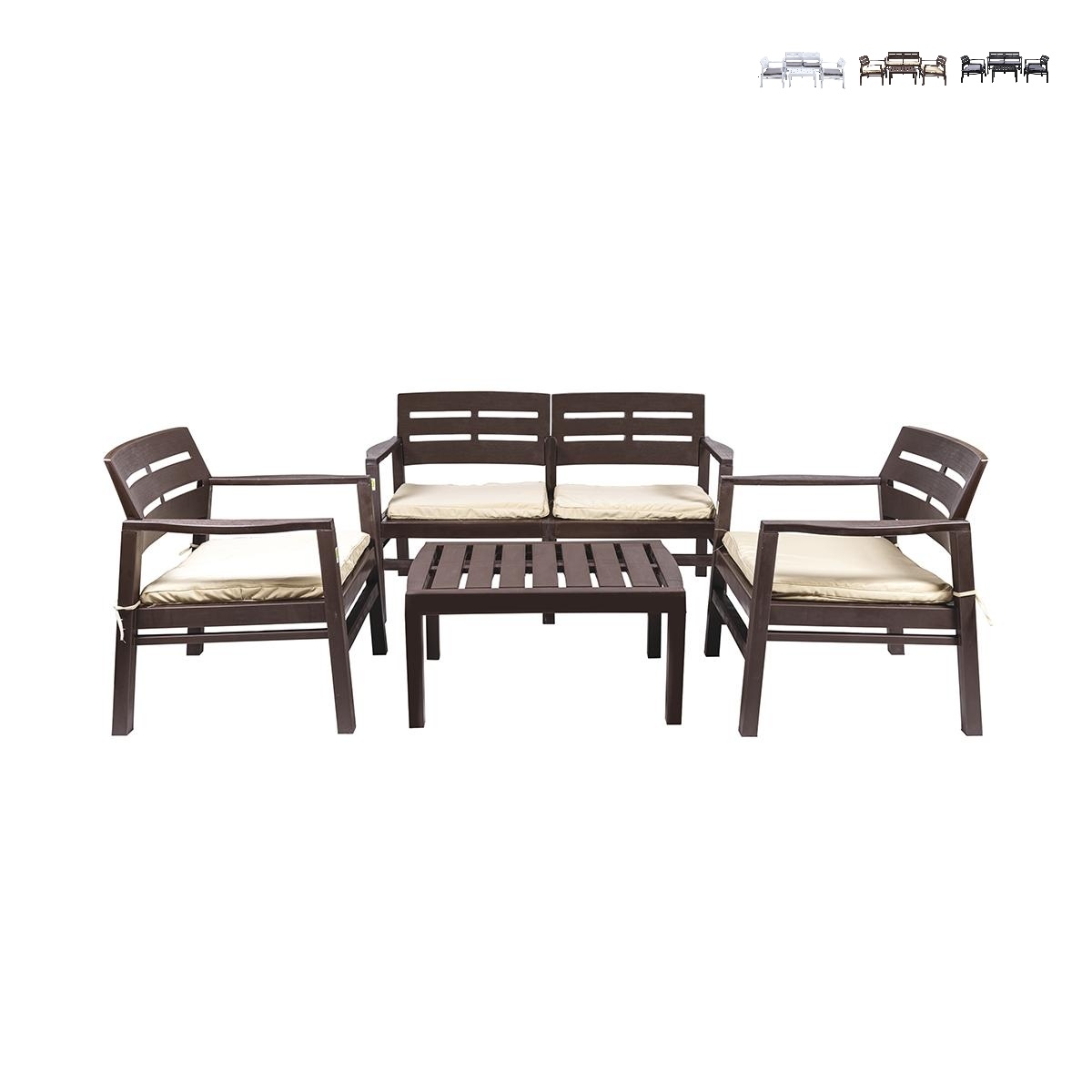 Salotto da giardino esterno divano 2 poltrone tavolino effetto legno Fij Promozione Salotto da giardino esterno divano 2 poltrone tavolino effetto legno Fij Promozione