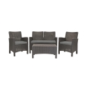 Salon de jardin canapé 2 places fauteuils table basse effet rattan Malaga 