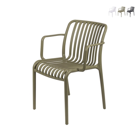 Chaise d'extérieur avec accoudoirs design moderne empilable Lamua Promotion