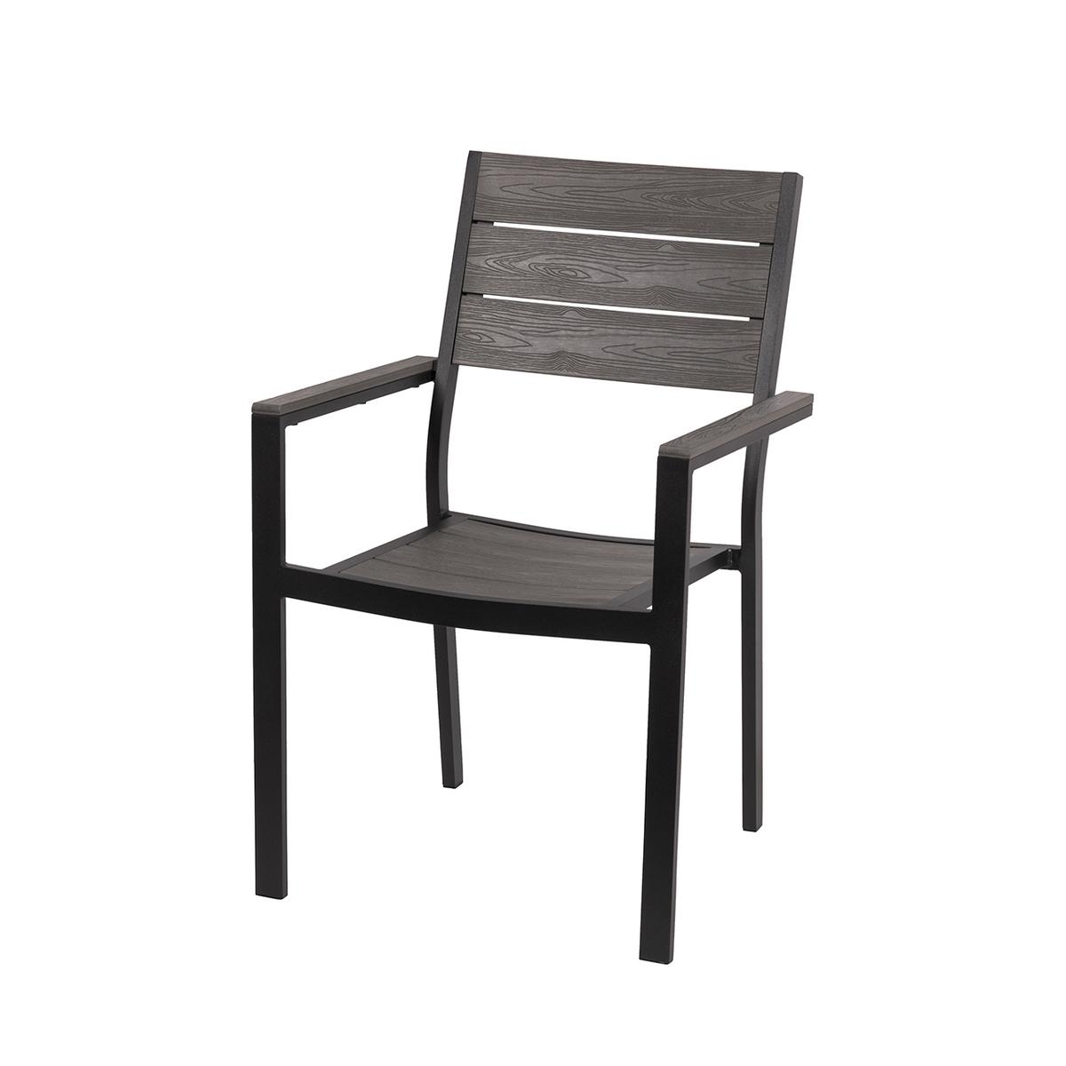 Chaise d'extérieur en aluminium avec accoudoirs et lattes effet bois Amalfi Promotion Chaise d'extérieur en aluminium avec accoudoirs et lattes effet bois Amalfi Promotion
