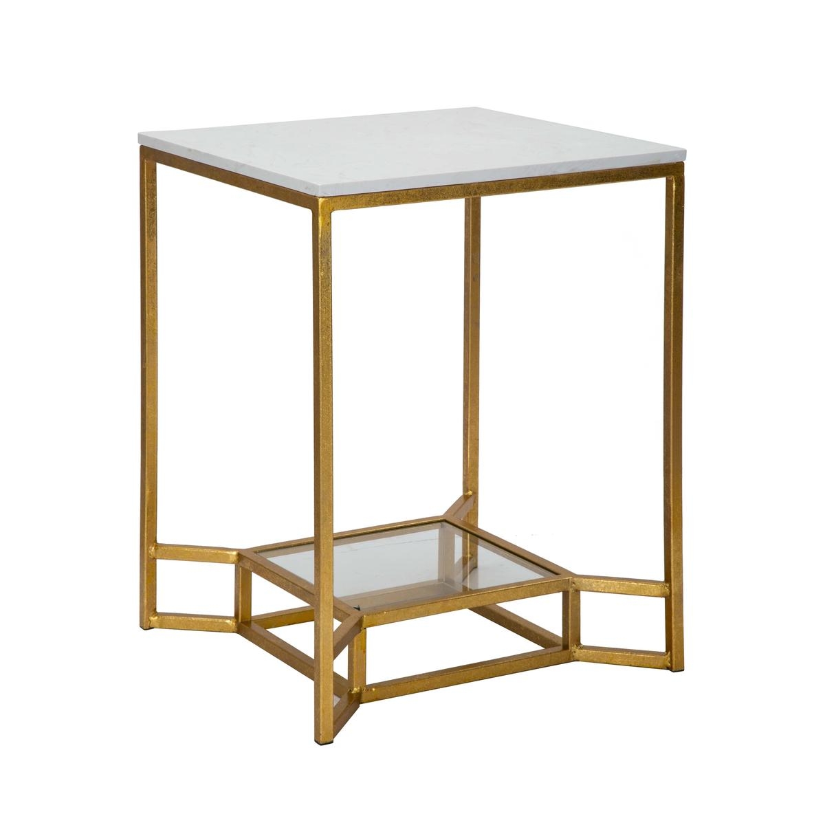 Goldfarbener Couchtisch aus Metall mit Marmorplatte 47x47x60 Double Marble Aktion Goldfarbener Couchtisch aus Metall mit Marmorplatte 47x47x60 Double Marble Aktion