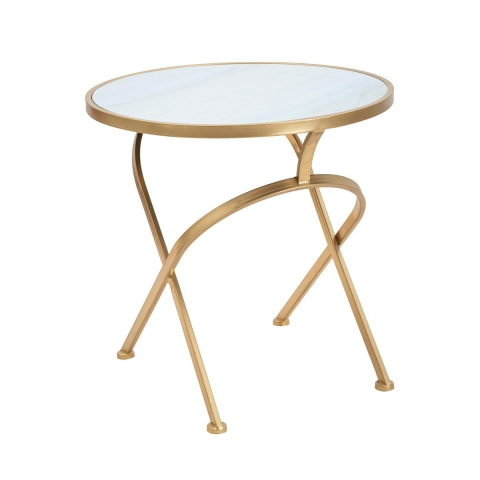 Tavolino rotondo in metallo dorato con piano in marmo 50x50,5 Mat Promozione