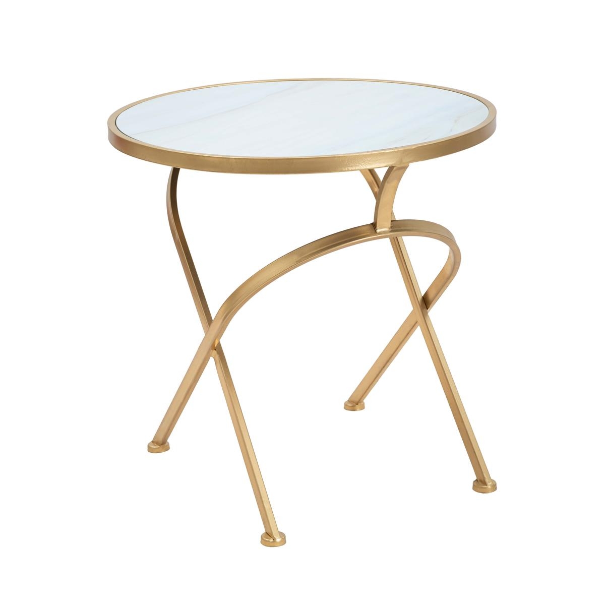 Tavolino rotondo in metallo dorato con piano in marmo 50x50,5 Mat Promozione Tavolino rotondo in metallo dorato con piano in marmo 50x50,5 Mat Promozione