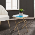 Tavolino rotondo in metallo dorato con piano in marmo 50x50,5 Mat Vendita
