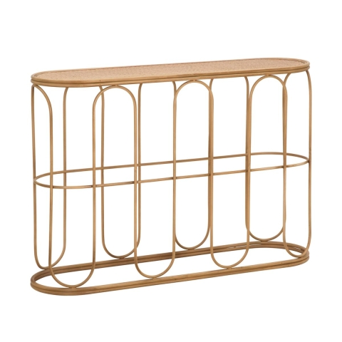 Console in metallo stile boho chic con piano in rattan Samui Promozione