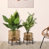 Ensemble de 2 pots de fleurs ronds en rotin avec support en métal noir Zeyok Vente