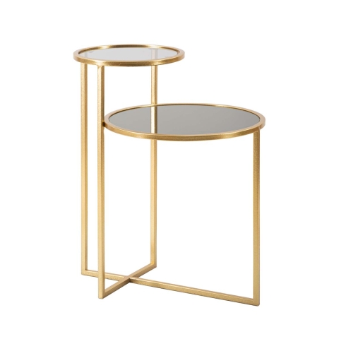 Goldener Metall-Couchtisch mit 2 Rauchglasböden Mohana Aktion