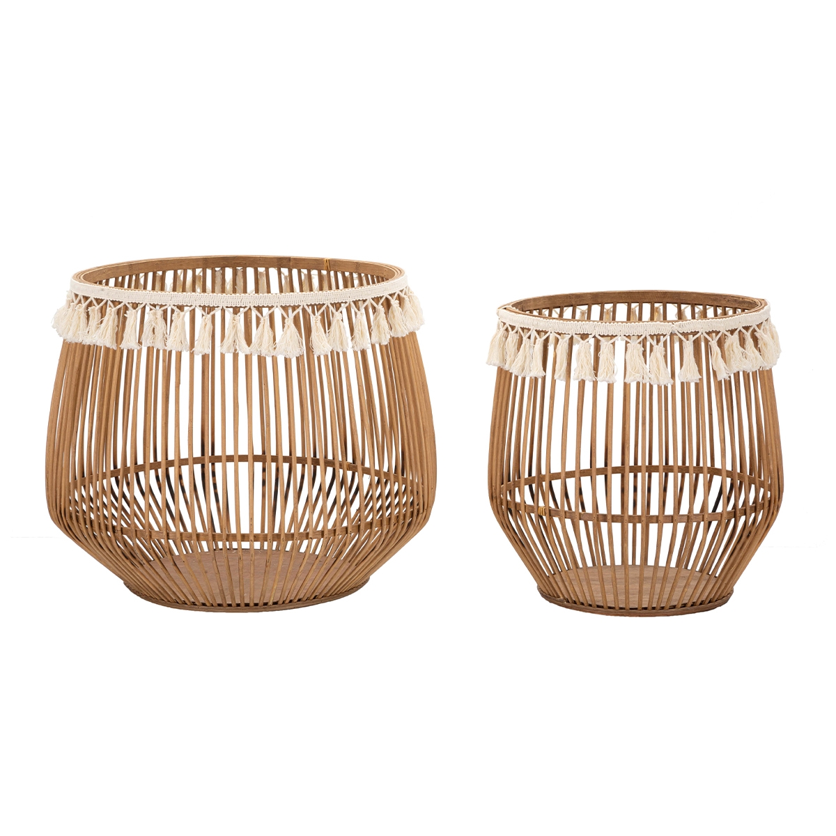 Set 2 ceste rotonde portaoggetti in rattan e tessuto Fuji Promozione Set 2 ceste rotonde portaoggetti in rattan e tessuto Fuji Promozione