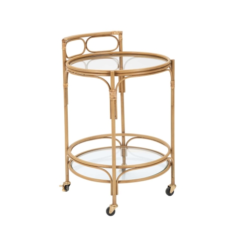 Carrello portavivande rotondo in rattan con ripiani in vetro Panama Promozione
