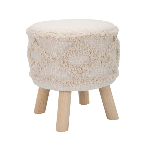 Tabouret rond rembourré en tissu avec pieds en bois Damasco Promotion