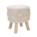 Tabouret rond rembourré en tissu avec pieds en bois Damasco Promotion