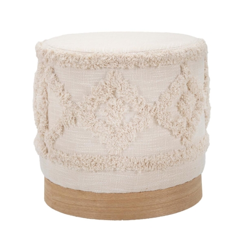 Pouf rond en tissu rembourré avec base en bois 40x40 Damasco Promotion