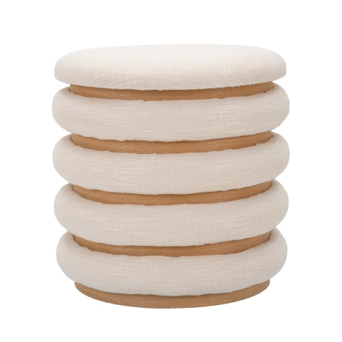 Pouf de rangement rond en bois et tissu boho chic Damasco Line Promotion