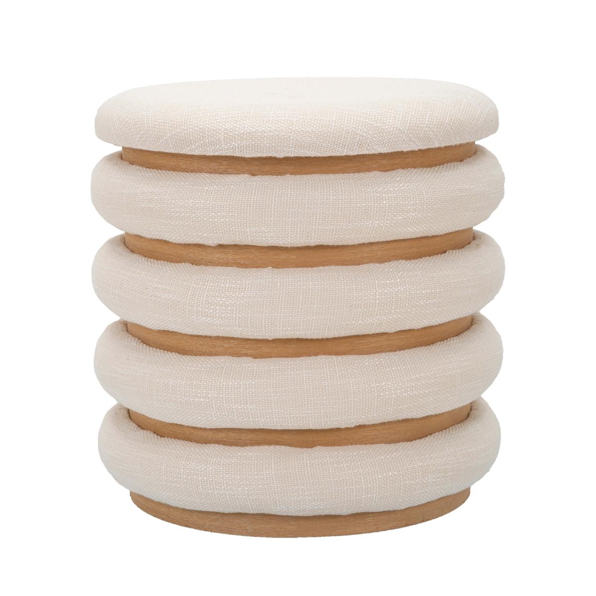 Pouf de rangement rond en bois et tissu boho chic Damasco Line Promotion Pouf de rangement rond en bois et tissu boho chic Damasco Line Promotion