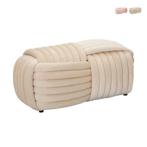 Panca pouf design moderno intrecciato in velluto 90x45x45cm Softy Promozione