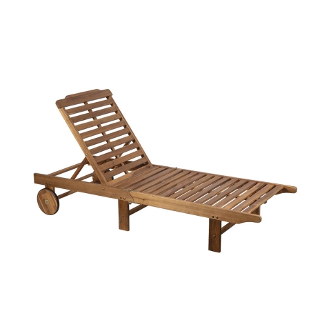 Chaise longue de jardin inclinable en bois d'acacia avec roues Bali Promotion