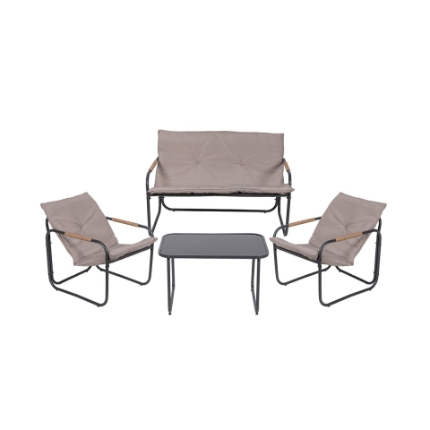 Garten-Set Cannes, 4 Plätze, Stahlgestell mit Glastischplatte und Kissen Aktion