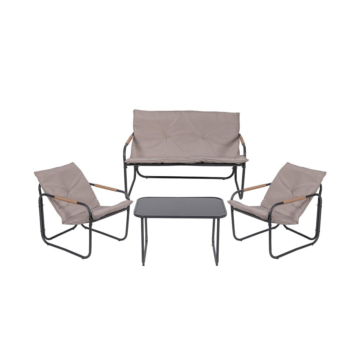 Set giardino 4 posti acciaio tavolino top in vetro cuscini Cannes Promozione Set giardino 4 posti acciaio tavolino top in vetro cuscini Cannes Promozione