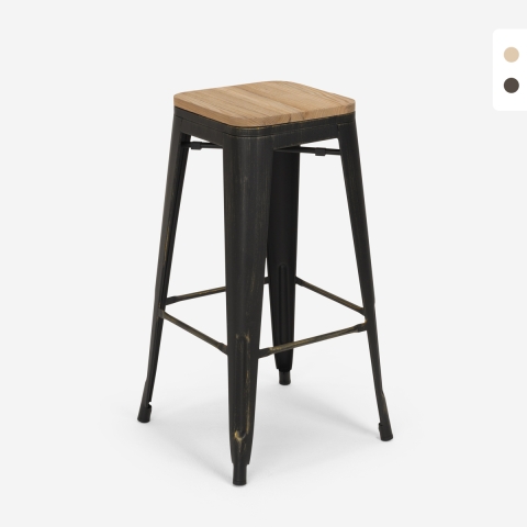 design hocker aus metall und holz 78cm hoch im industriellen stil für bar küchen brush up Aktion